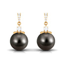 Genuine Tahitian Pearl and Diamond Drop Earrings Tahitian pearl - ( AAA ) - Quality - Rosec Jewels