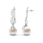 Designer Freshwater Pearl Dangle Earrings with Diamond Accent Freshwater Pearl - ( AAA ) - Quality - Rosec Jewels