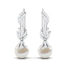 Designer Freshwater Pearl Dangle Earrings with Diamond Accent Freshwater Pearl - ( AAA ) - Quality - Rosec Jewels