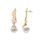 Designer Freshwater Pearl Dangle Earrings with Diamond Accent Freshwater Pearl - ( AAA ) - Quality - Rosec Jewels