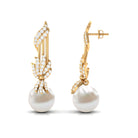 Designer Freshwater Pearl Dangle Earrings with Diamond Accent Freshwater Pearl - ( AAA ) - Quality - Rosec Jewels