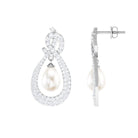 Freshwater Pearl Bridal Dangle Earrings with Moissanite Accent Freshwater Pearl - ( AAA ) - Quality - Rosec Jewels