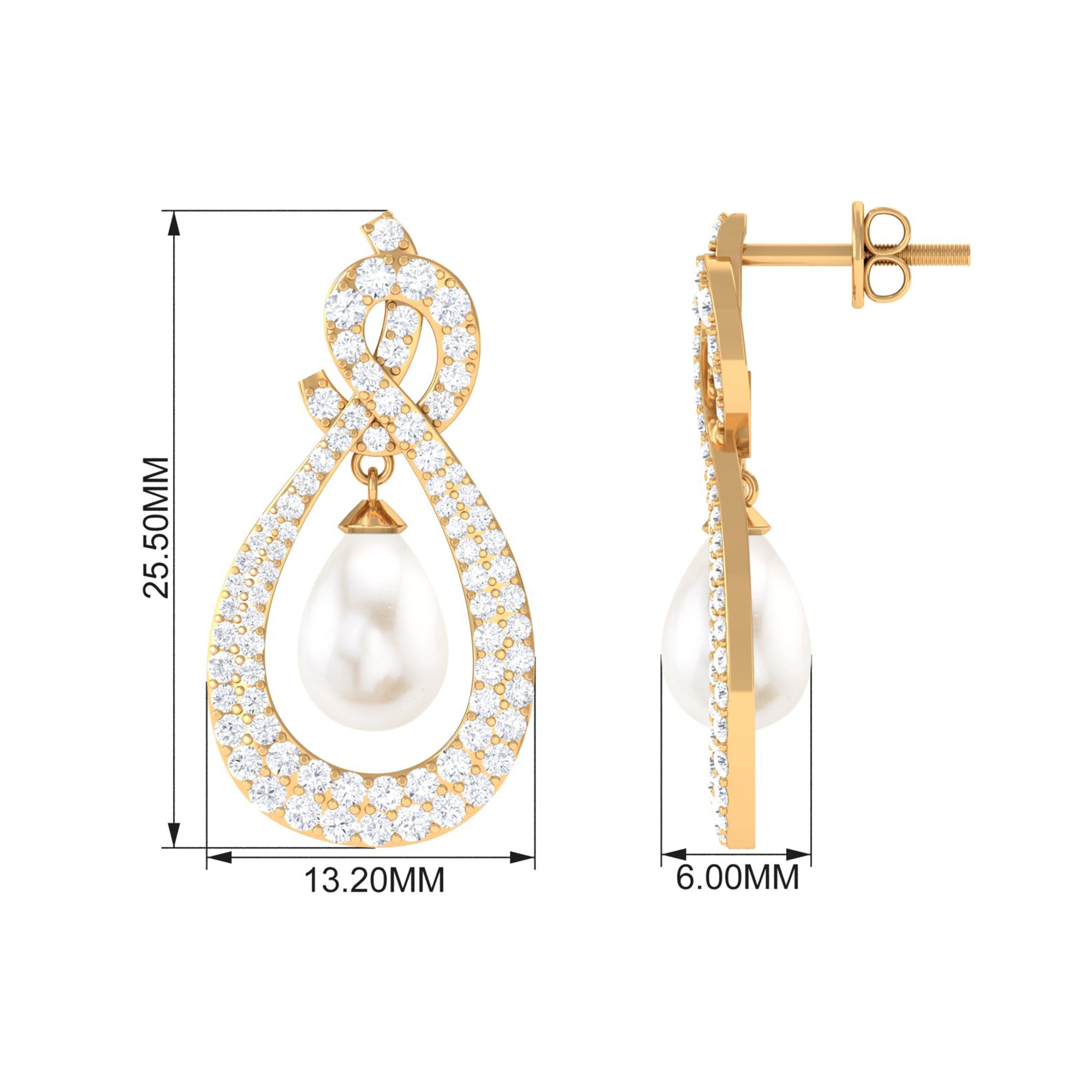 Freshwater Pearl Bridal Dangle Earrings with Moissanite Accent Freshwater Pearl - ( AAA ) - Quality - Rosec Jewels