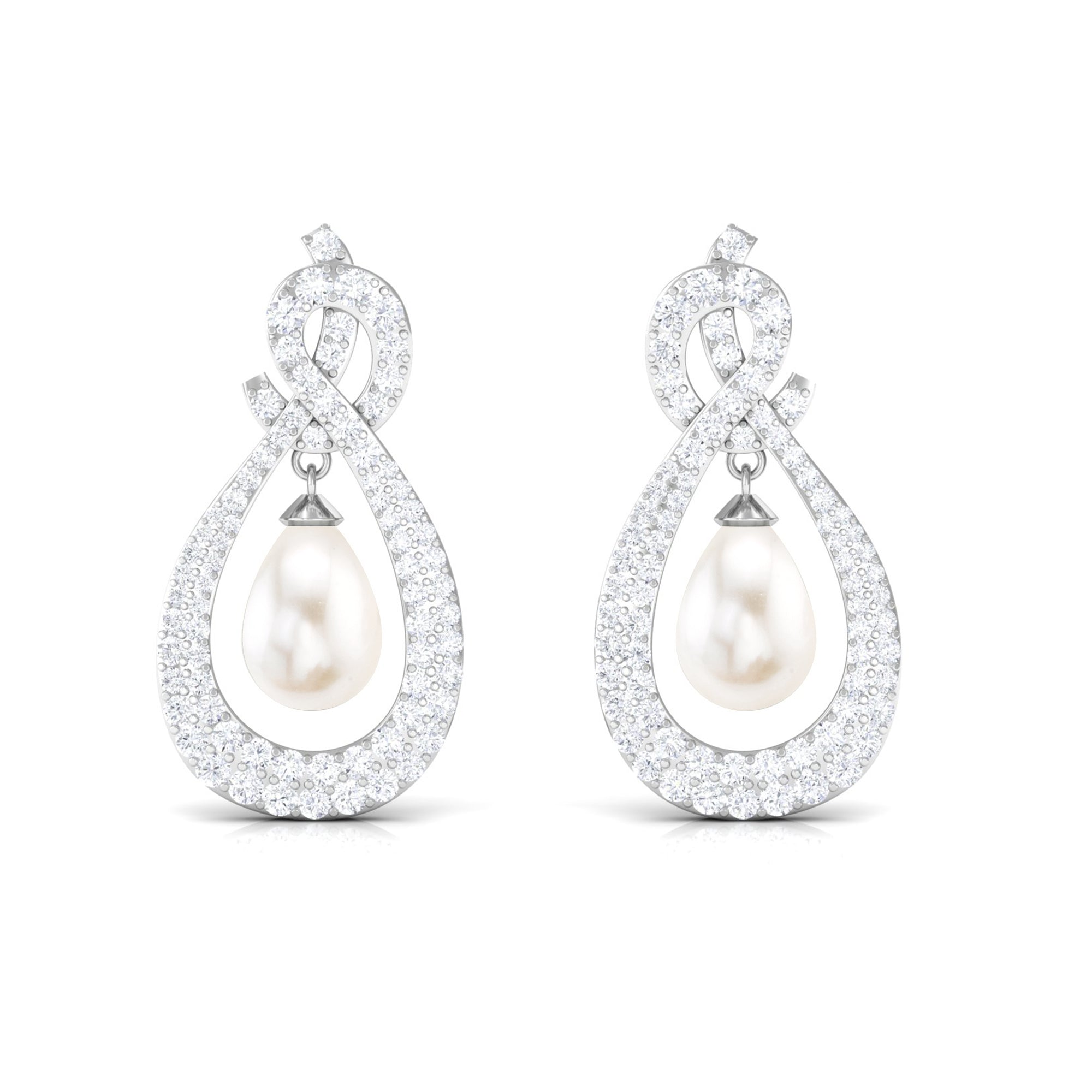 Freshwater Pearl Bridal Dangle Earrings with Moissanite Accent Freshwater Pearl - ( AAA ) - Quality - Rosec Jewels