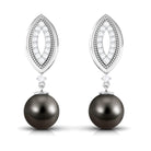 Classic Tahitian Pearl Drop Earrings with Diamond Tahitian pearl - ( AAA ) - Quality - Rosec Jewels