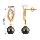 Classic Tahitian Pearl Drop Earrings with Diamond Tahitian pearl - ( AAA ) - Quality - Rosec Jewels