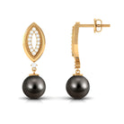 Classic Tahitian Pearl Drop Earrings with Diamond Tahitian pearl - ( AAA ) - Quality - Rosec Jewels