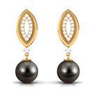 Classic Tahitian Pearl Drop Earrings with Diamond Tahitian pearl - ( AAA ) - Quality - Rosec Jewels