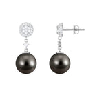 Natural Tahitian Pearl Dangle Earrings with Diamond Tahitian pearl - ( AAA ) - Quality - Rosec Jewels