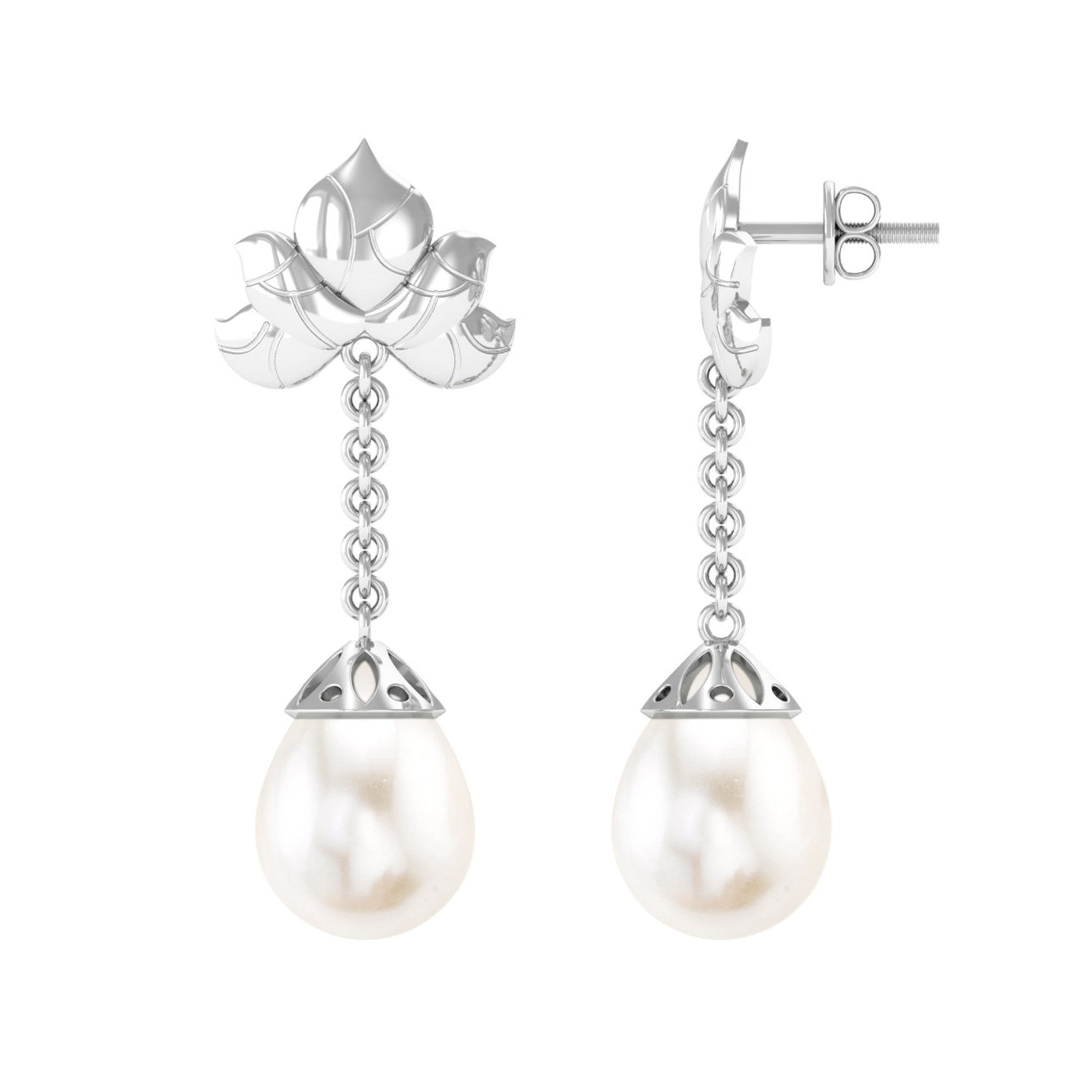 Natural Freshwater Pearl Dangle Earrings in Bead Set Freshwater Pearl - ( AAA ) - Quality - Rosec Jewels