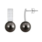 Unique Tahitian Pearl and Diamond Bar Drop Earrings Tahitian pearl - ( AAA ) - Quality - Rosec Jewels