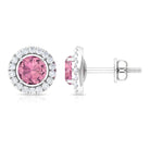 1.25 CT Natural Pink Tourmaline and Diamond Halo Stud Earrings Pink Tourmaline - ( AAA ) - Quality - Rosec Jewels