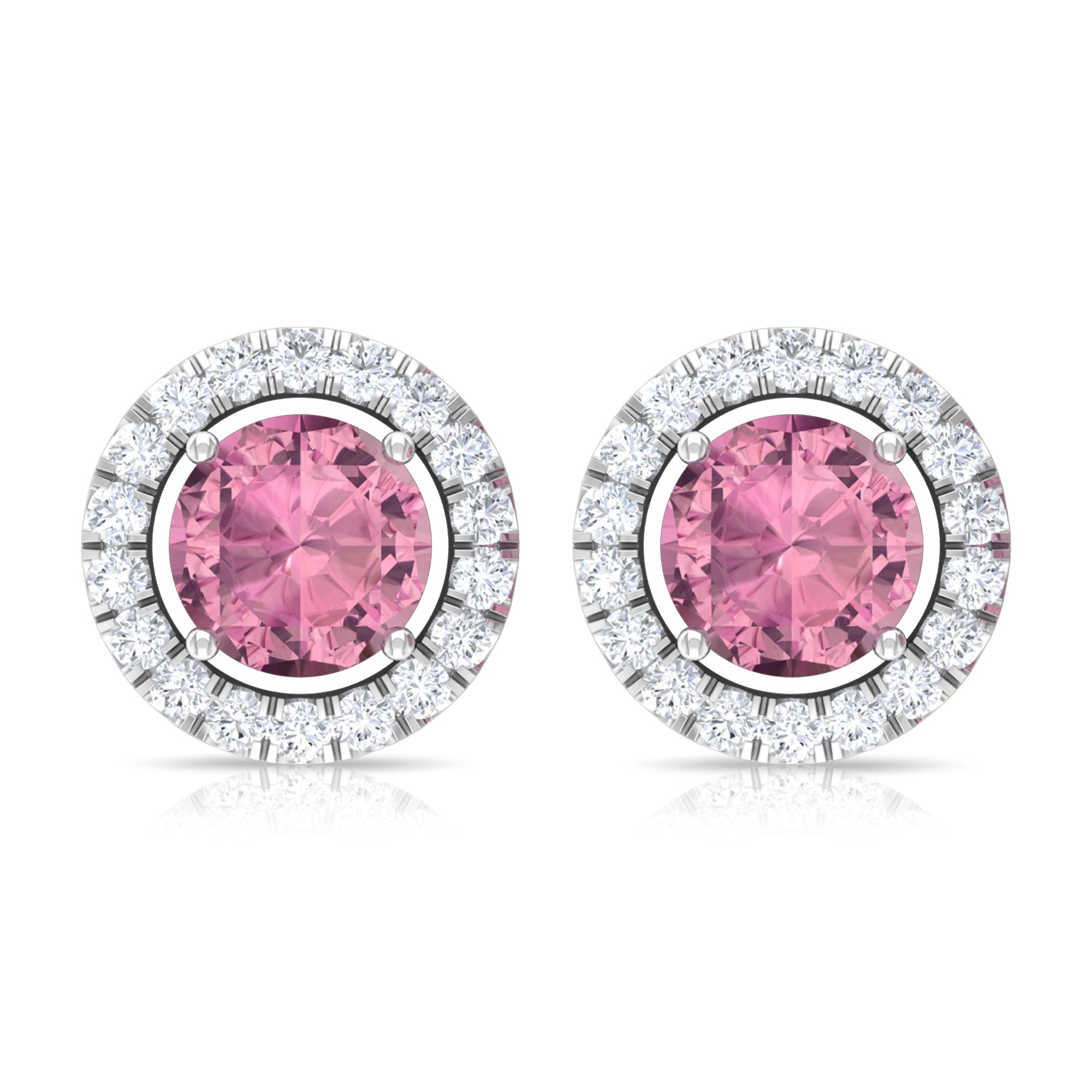 1.25 CT Natural Pink Tourmaline and Diamond Halo Stud Earrings Pink Tourmaline - ( AAA ) - Quality - Rosec Jewels