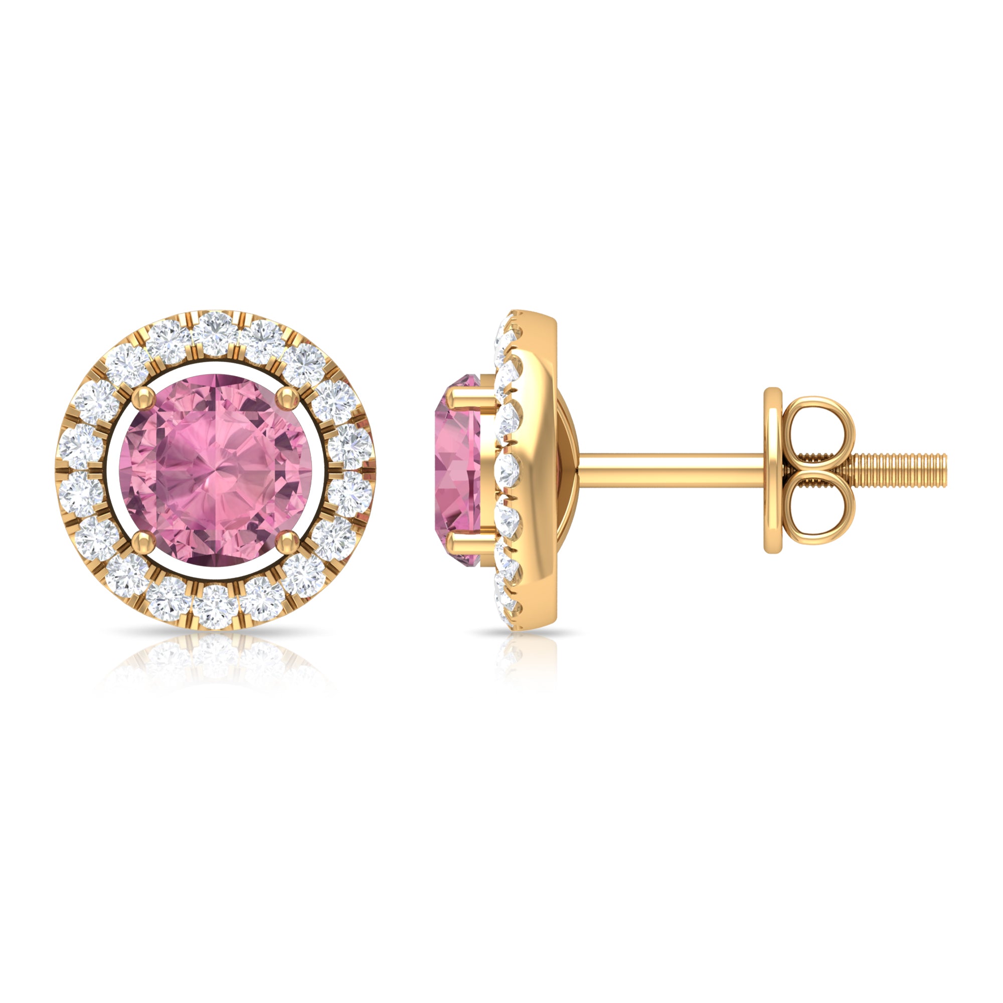 1.25 CT Natural Pink Tourmaline and Diamond Halo Stud Earrings Pink Tourmaline - ( AAA ) - Quality - Rosec Jewels