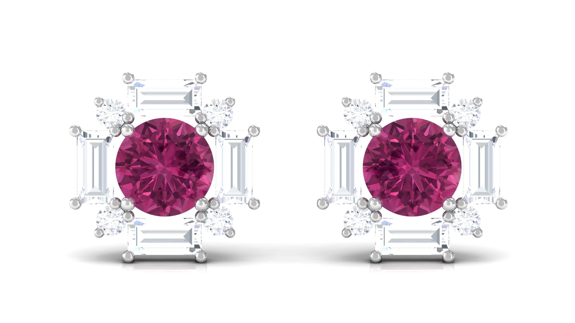 1.25 CT Pink Tourmaline and Diamond Halo Stud Earrings Pink Tourmaline - ( AAA ) - Quality - Rosec Jewels