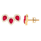 1.75 CT Created Ruby and Diamond Halo 3 Stone Earrings Lab Created Ruby - ( AAAA ) - Quality - Rosec Jewels