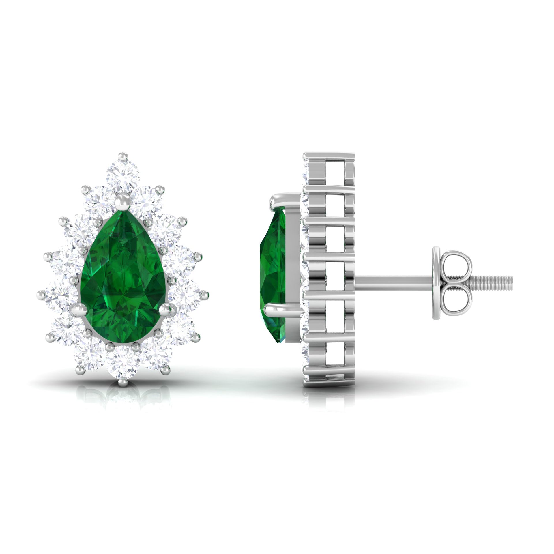 3 CT Created Emerald and Moissanite Halo Stud Earrings Lab Created Emerald - ( AAAA ) - Quality - Rosec Jewels