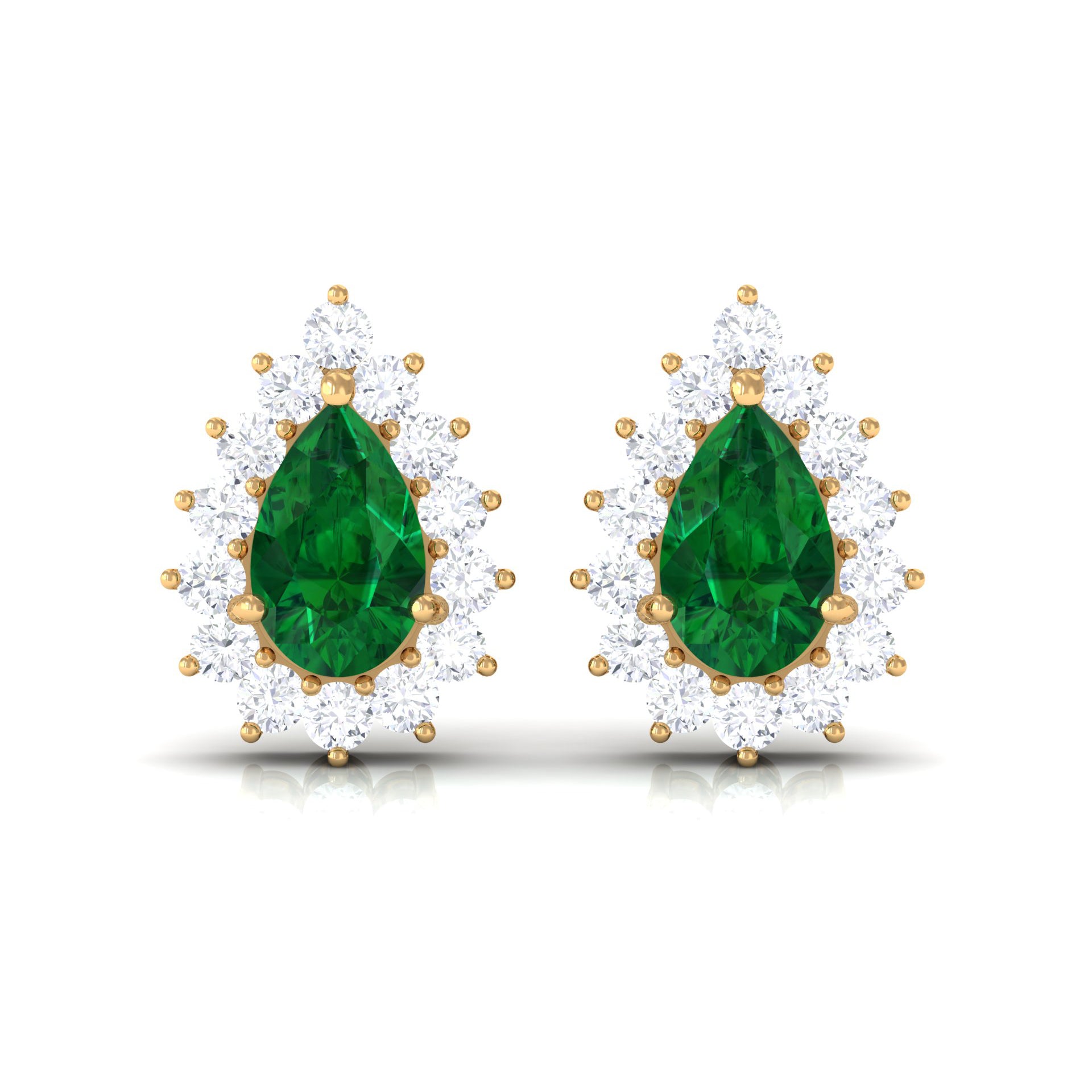 3 CT Created Emerald and Moissanite Halo Stud Earrings Lab Created Emerald - ( AAAA ) - Quality - Rosec Jewels