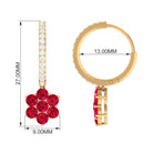 2.25 CT Created Ruby and Diamond Flower Drop Dangle Hoop Earrings Lab Created Ruby - ( AAAA ) - Quality - Rosec Jewels