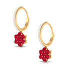 2.25 CT Created Ruby and Diamond Flower Drop Dangle Hoop Earrings Lab Created Ruby - ( AAAA ) - Quality - Rosec Jewels