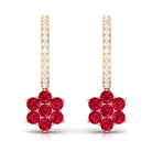 2.25 CT Created Ruby and Diamond Flower Drop Dangle Hoop Earrings Lab Created Ruby - ( AAAA ) - Quality - Rosec Jewels