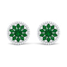 6 CT Created Emerald Statement Stud Earrings with Moissanite Lab Created Emerald - ( AAAA ) - Quality - Rosec Jewels