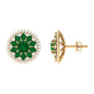 6 CT Created Emerald Statement Stud Earrings with Moissanite Lab Created Emerald - ( AAAA ) - Quality - Rosec Jewels