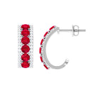 Created Ruby J Hoop Earrings with Diamond Accent Lab Created Ruby - ( AAAA ) - Quality - Rosec Jewels