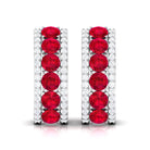 Created Ruby J Hoop Earrings with Diamond Accent Lab Created Ruby - ( AAAA ) - Quality - Rosec Jewels