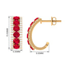 Created Ruby J Hoop Earrings with Diamond Accent Lab Created Ruby - ( AAAA ) - Quality - Rosec Jewels