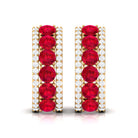 Created Ruby J Hoop Earrings with Diamond Accent Lab Created Ruby - ( AAAA ) - Quality - Rosec Jewels