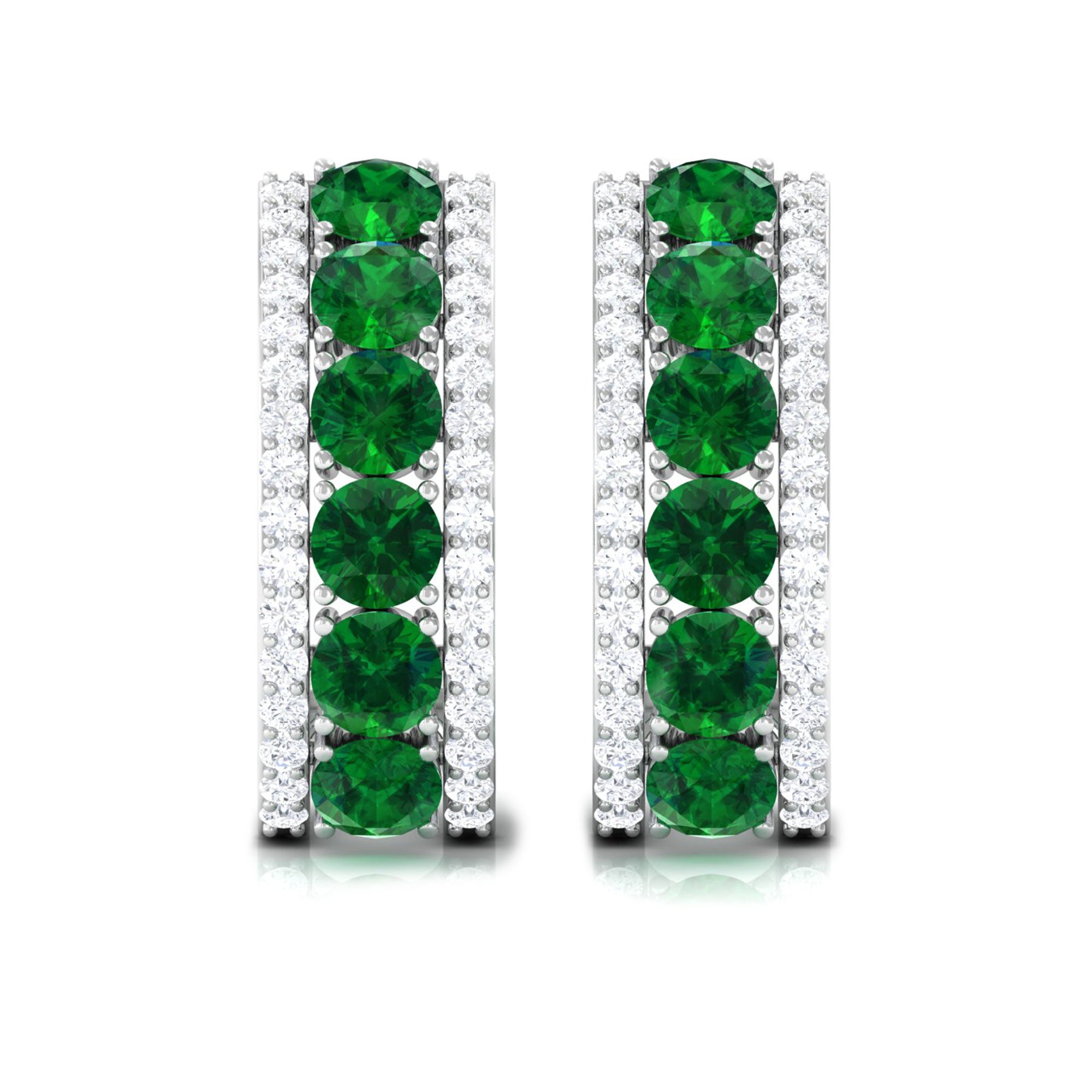 1.75 CT Created Emerald and Diamond Hoop Earrings Lab Created Emerald - ( AAAA ) - Quality - Rosec Jewels