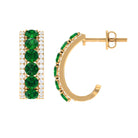 1.75 CT Created Emerald and Diamond Hoop Earrings Lab Created Emerald - ( AAAA ) - Quality - Rosec Jewels