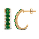 1.75 CT Created Emerald and Diamond Hoop Earrings Lab Created Emerald - ( AAAA ) - Quality - Rosec Jewels