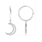 Diamond Moon Drop Hoop Earrings Diamond - ( HI-SI ) - Color and Clarity - Rosec Jewels