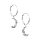 Diamond Moon Drop Hoop Earrings Diamond - ( HI-SI ) - Color and Clarity - Rosec Jewels