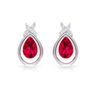 Classic Created Ruby and Diamond Teardrop Stud Earrings Lab Created Ruby - ( AAAA ) - Quality - Rosec Jewels