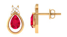 Classic Created Ruby and Diamond Teardrop Stud Earrings Lab Created Ruby - ( AAAA ) - Quality - Rosec Jewels