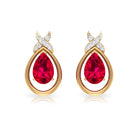 Classic Created Ruby and Diamond Teardrop Stud Earrings Lab Created Ruby - ( AAAA ) - Quality - Rosec Jewels