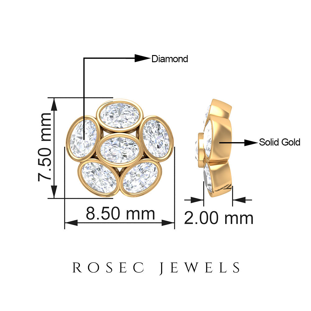 Oval Shaped Diamond Cluster Stud Earrings Diamond - ( HI-SI ) - Color and Clarity - Rosec Jewels