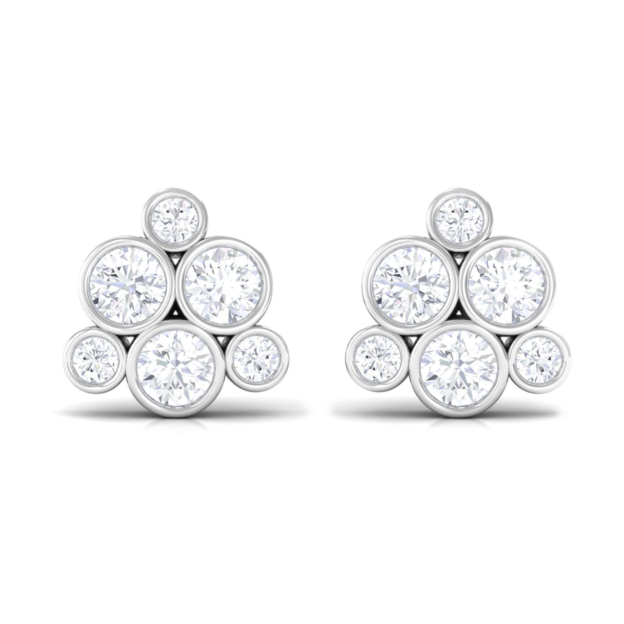 1/2 CT Bezel Set Diamond Cluster Stud Earrings Diamond - ( HI-SI ) - Color and Clarity - Rosec Jewels