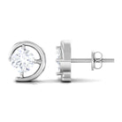 Simple Solitaire Stud Earrings with Simulated Diamond Zircon - ( AAAA ) - Quality - Rosec Jewels