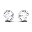 Simple Solitaire Stud Earrings with Simulated Diamond Zircon - ( AAAA ) - Quality - Rosec Jewels