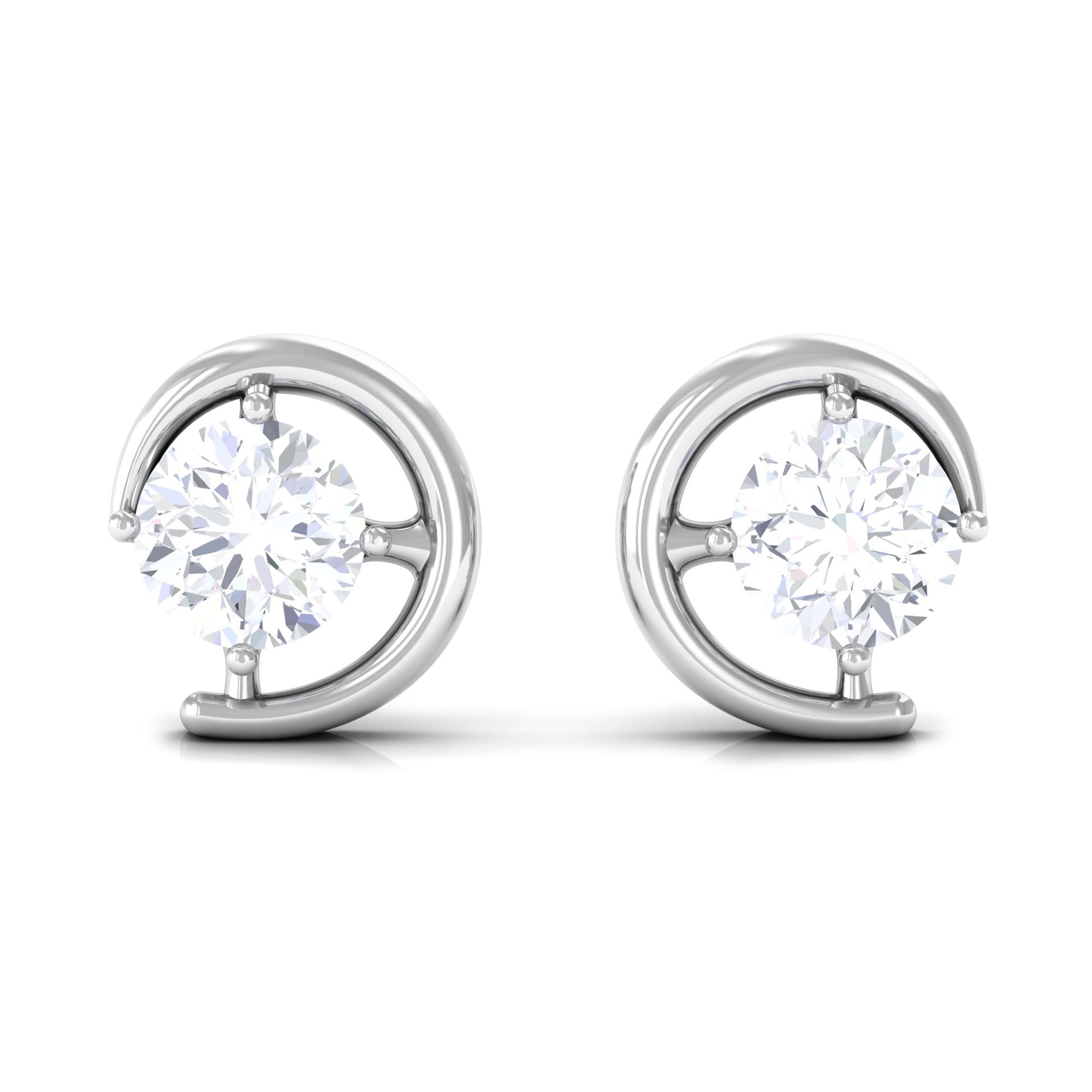 Simple Solitaire Stud Earrings with Simulated Diamond Zircon - ( AAAA ) - Quality - Rosec Jewels