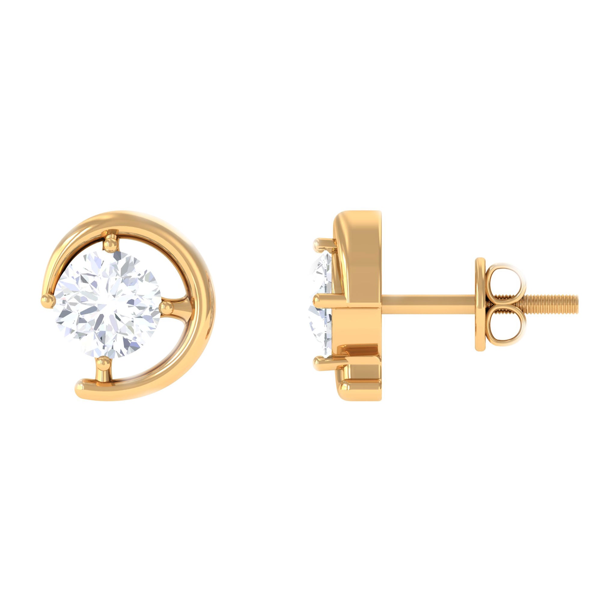 Simple Solitaire Stud Earrings with Simulated Diamond Zircon - ( AAAA ) - Quality - Rosec Jewels