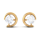 Simple Solitaire Stud Earrings with Simulated Diamond Zircon - ( AAAA ) - Quality - Rosec Jewels