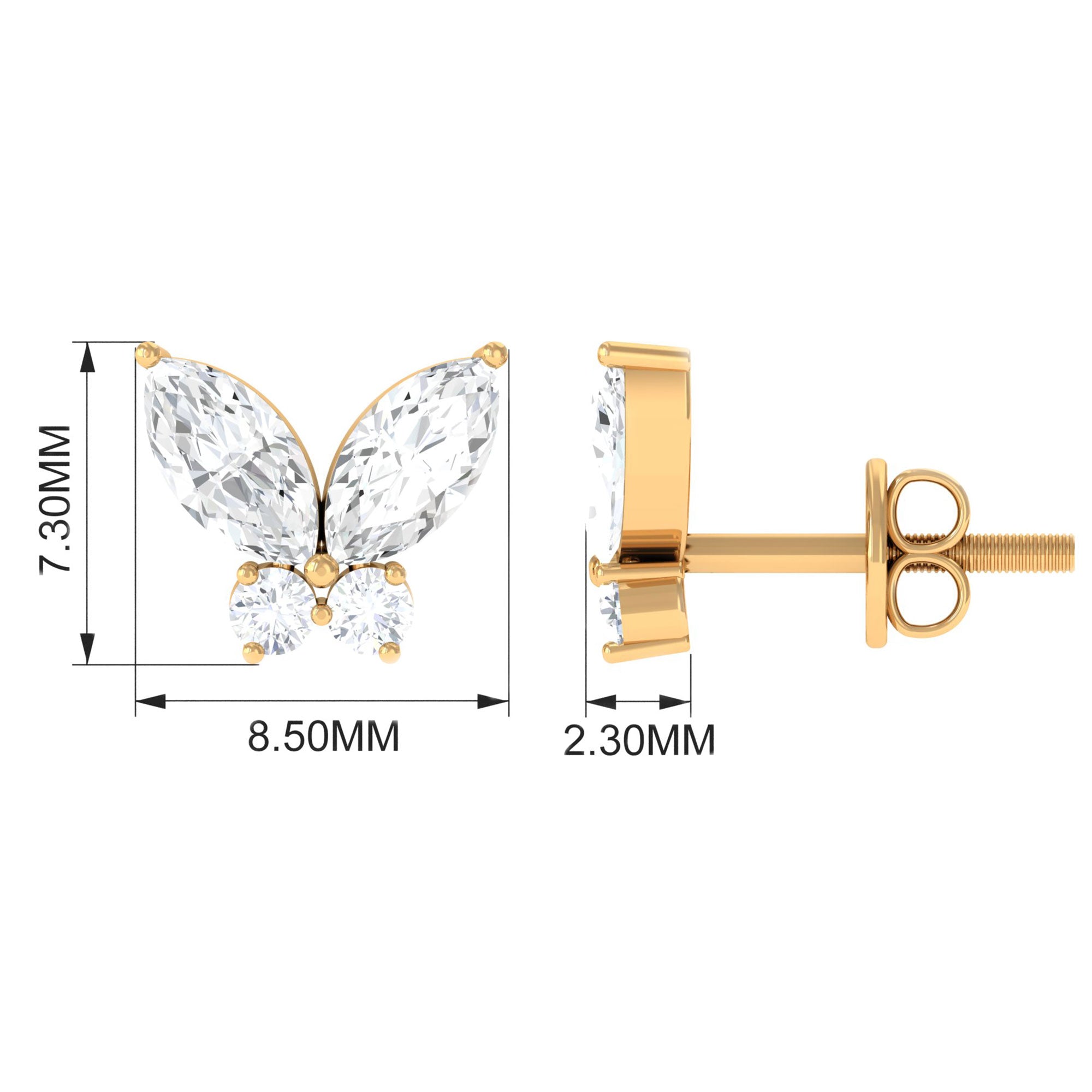 1/2 CT Minimal Real Diamond Butterfly Stud Earrings Diamond - ( HI-SI ) - Color and Clarity - Rosec Jewels