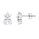 1 CT Flower Stud Earrings with Round and Oval Cubic Zirconia Zircon - ( AAAA ) - Quality - Rosec Jewels