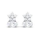 1 CT Flower Stud Earrings with Round and Oval Cubic Zirconia Zircon - ( AAAA ) - Quality - Rosec Jewels