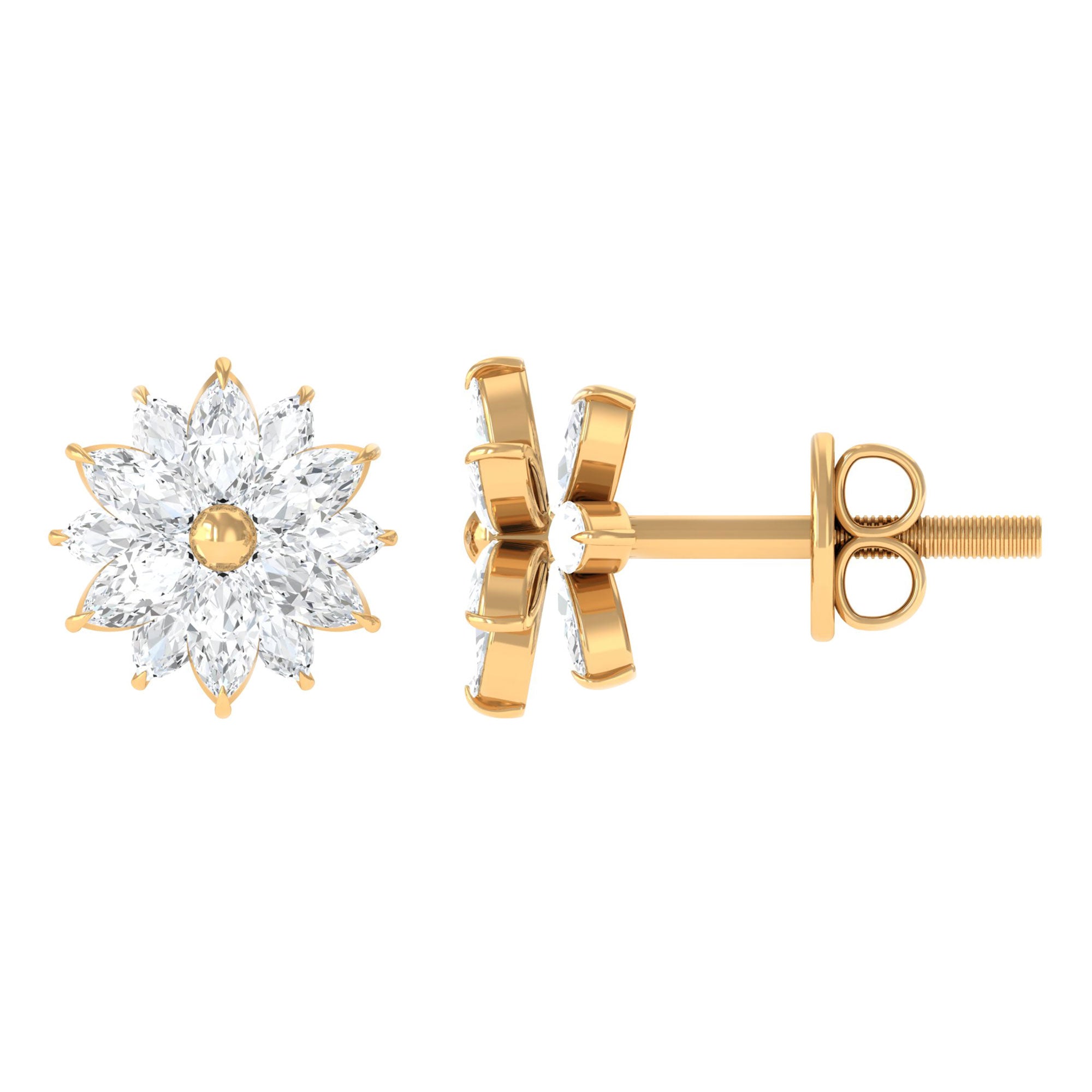 Statement Flower Stud Earrings with Marquise Cubic Zirconia Zircon - ( AAAA ) - Quality - Rosec Jewels